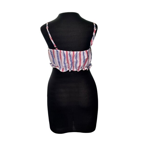 Striped Ruffle Hem Cropped Camisole Top Red/White/Blue Womens Size 8 By Lizaful - Picture 3 of 10
